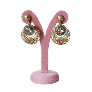 VTG 1950s Signed Schiaparelli Watermelon Rhinestone Rose Earrings MCM Glam Gala